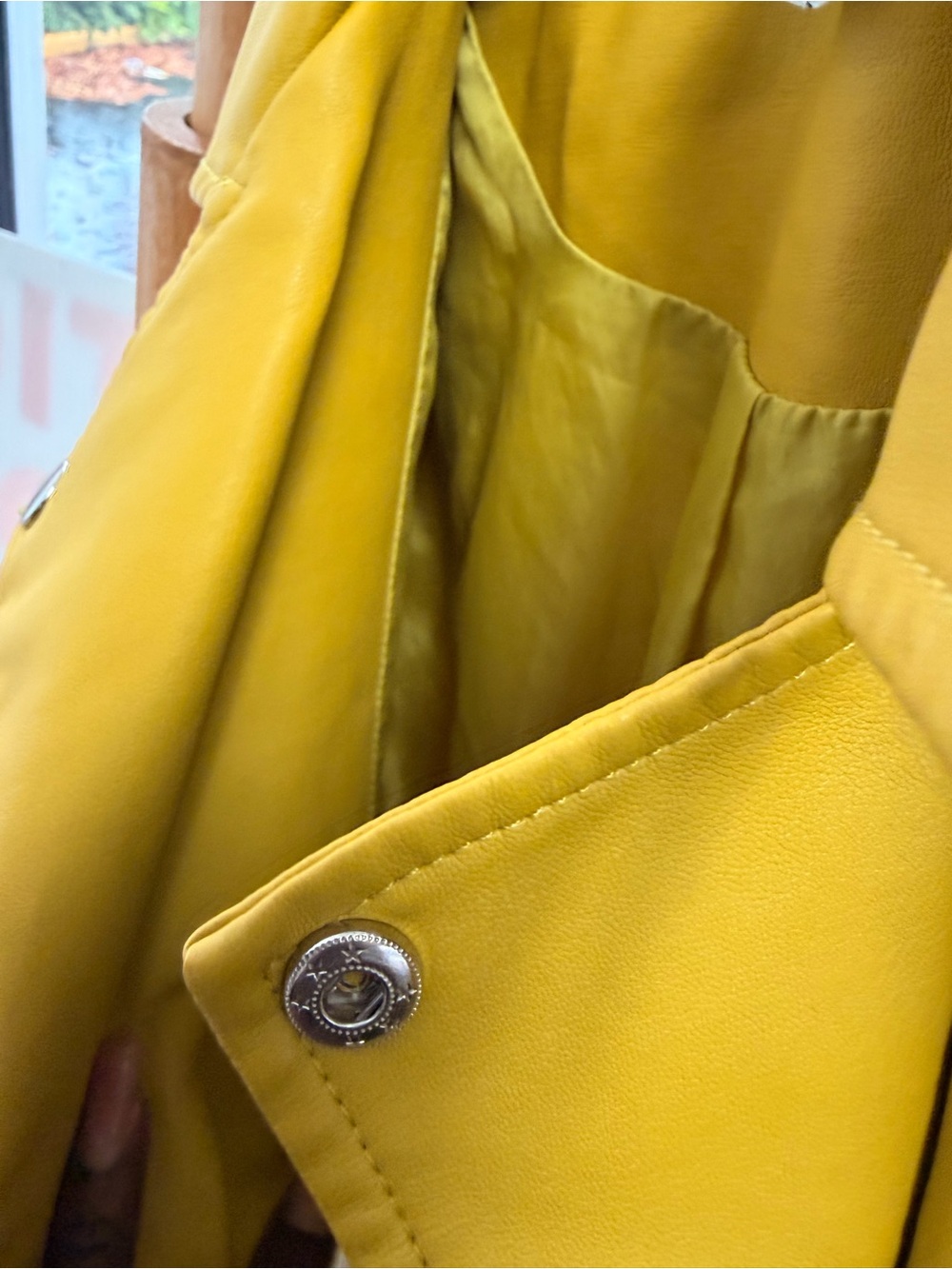 Bar III Mustard Yellow Faux Leather Moto Jacket - Picture 6 of 7